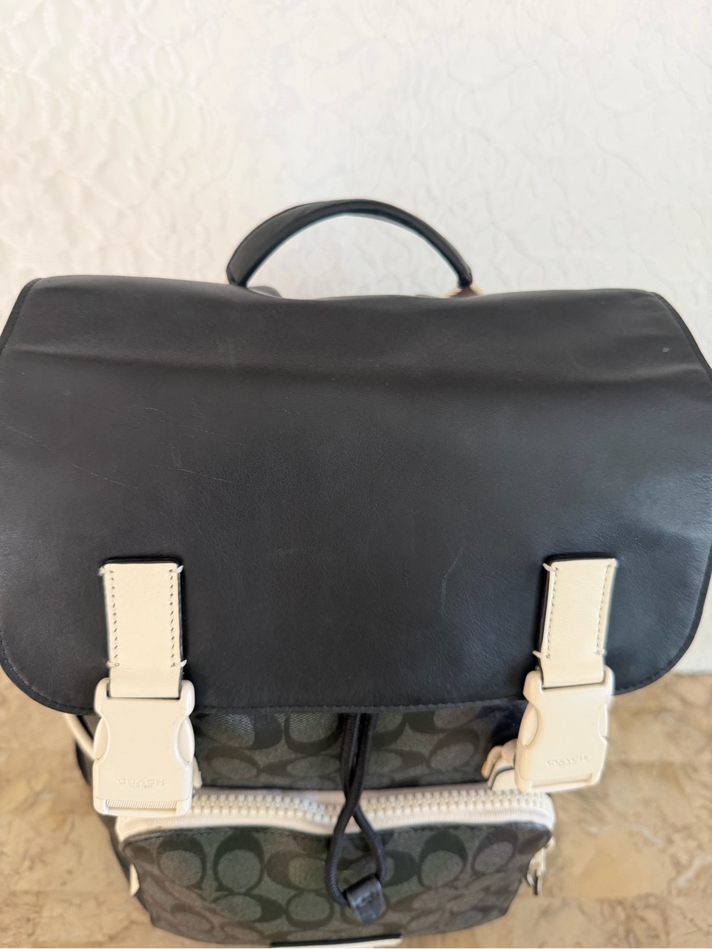 Coach Black & Chalk coated Signature leather unisex men’s track Backpack C6654 - Picture 11 of 14